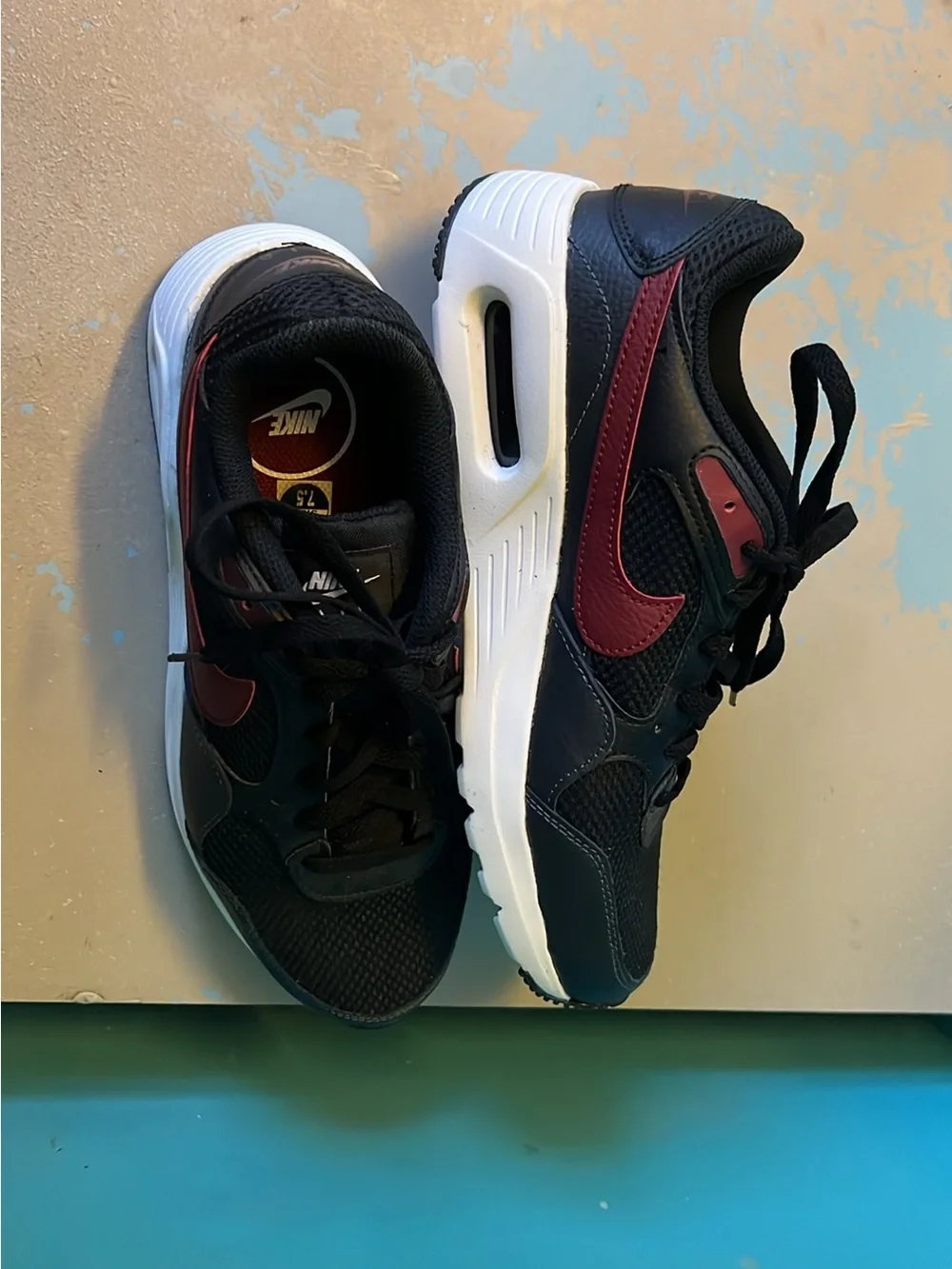 Nike Black Sneakers with Burgundy Swoosh and White Midsole